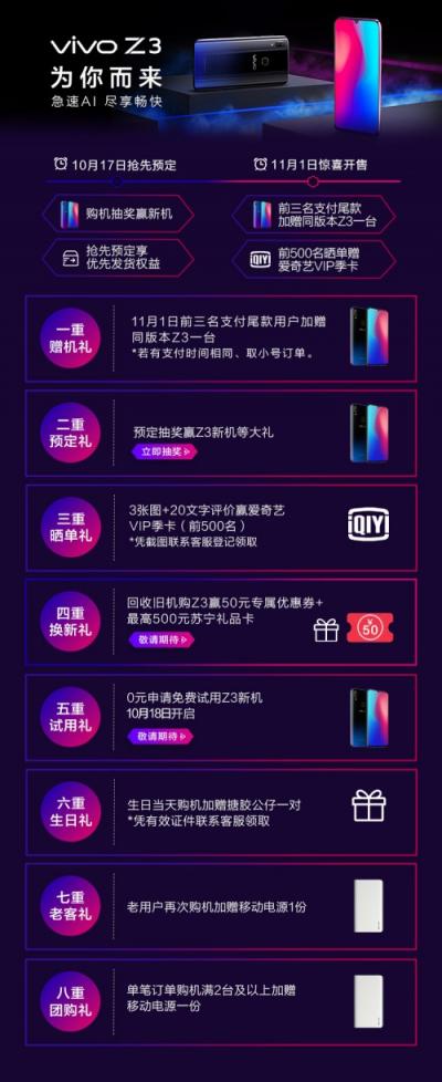 性價比神機vivo Z3開啟預定，蘇寧易購線下包銷打響雙十一
