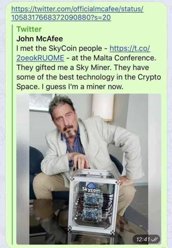 馬耳他 McAfee“踢館”，Skycoin“論劍”