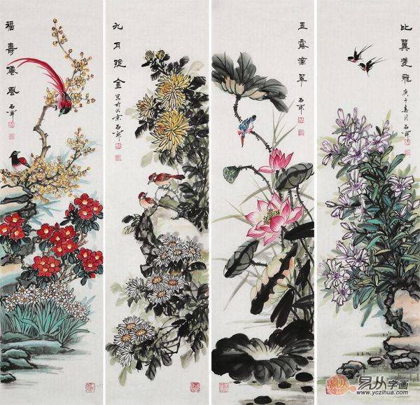 沙發(fā)背景墻適合掛的畫，名家手繪花鳥畫提升客廳逼格妥妥的
