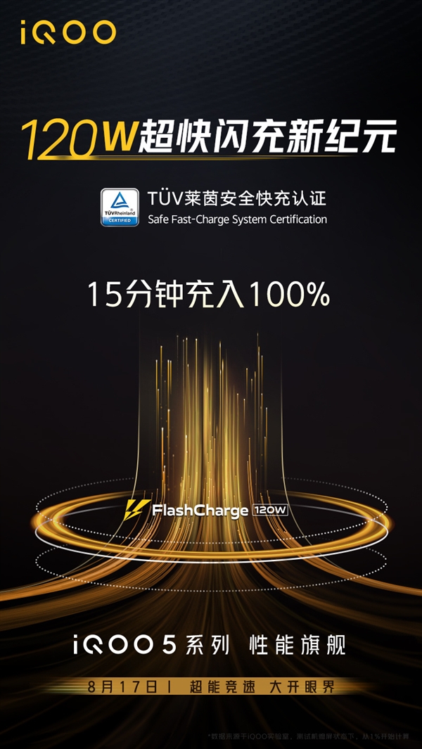 首款120W快充商用手機(jī)！iQOO 5預(yù)熱：15分鐘充入100%