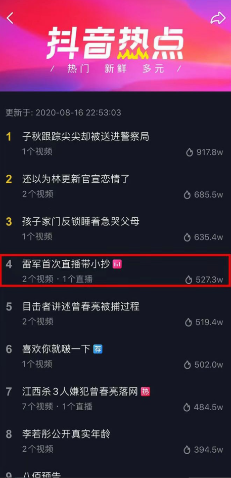 雷軍抖音開啟直播帶貨首秀，交易總額突破2億