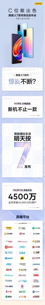 首發(fā)天璣800U千元5G手機？realme 真我X7系列9月1日發(fā)布或將有驚喜