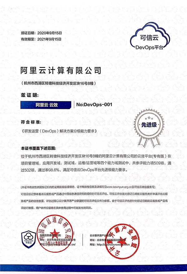 云效以最優(yōu)成績首個通過DevOps解決方案國家級標(biāo)準(zhǔn)認證