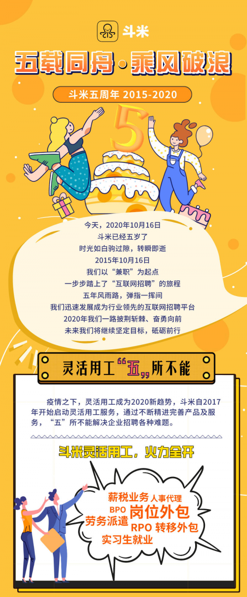 斗米五周年“五載成舟，乘風(fēng)破浪”，靈活用工業(yè)績(jī)屢屢破峰