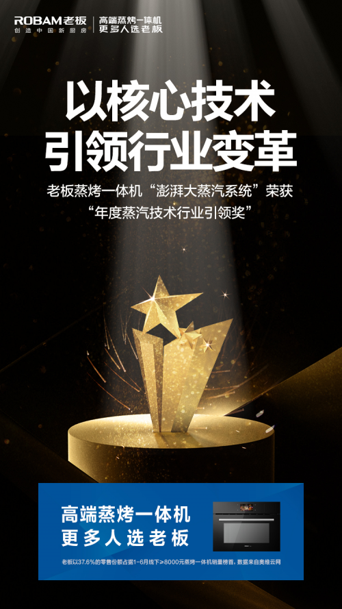 更快更大更強(qiáng)！老板蒸烤一體機(jī)“澎湃大蒸汽系統(tǒng)”實(shí)力斬獲2020金選獎(jiǎng)