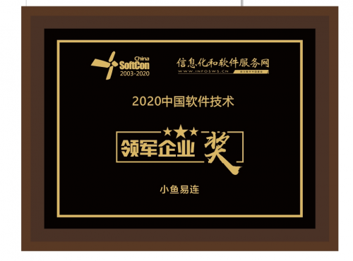 小魚易連榮膺“2020年中國軟件技術領軍企業(yè)獎”