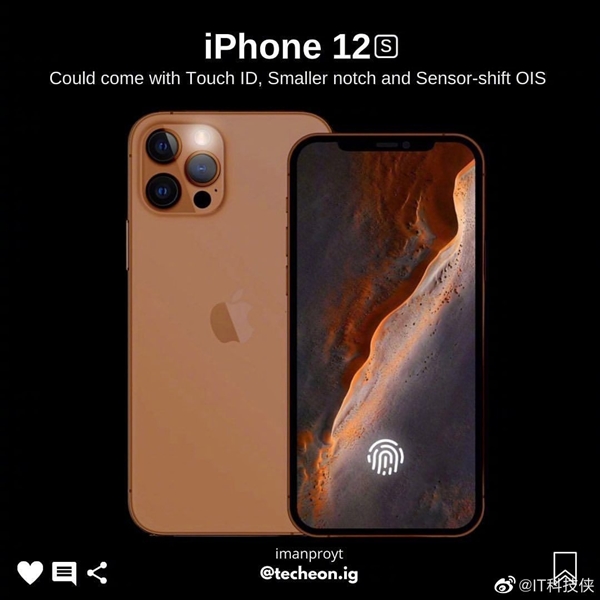 iPhone 12S渲染圖曝光：首次引入屏幕指紋、劉海面積減小