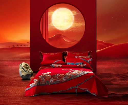 水星家紡中國(guó)風(fēng)婚慶床品，傳遞幸福和愛(ài)意