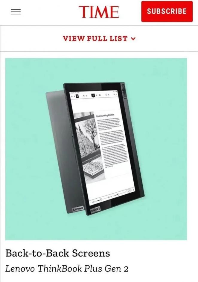 創(chuàng)新墨水屏設(shè)計，ThinkBook Plus 2榮獲“2021年的100項最佳發(fā)明”