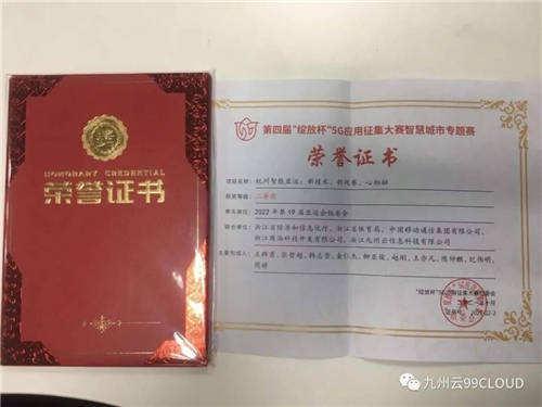 喜報(bào)！九州云獲第四屆“綻放杯”5G應(yīng)用征集大賽智慧城市專(zhuān)題賽二等獎(jiǎng)