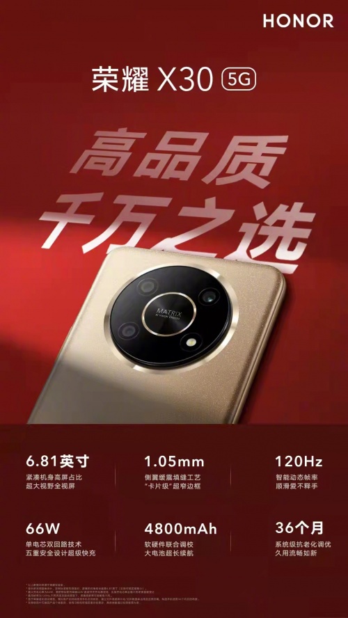 好評(píng)率高達(dá)99.9% 榮耀X30榮獲天貓安卓手機(jī)好評(píng)榜累計(jì)第一