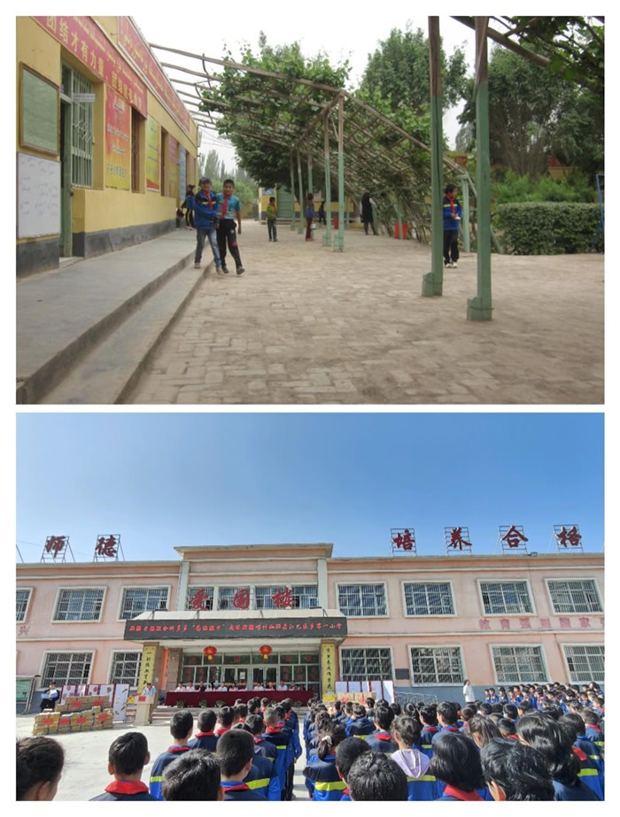 伽師縣江巴孜鄉(xiāng)第一小學的辦學條件越來越好，小平房變成了教學樓.jpg