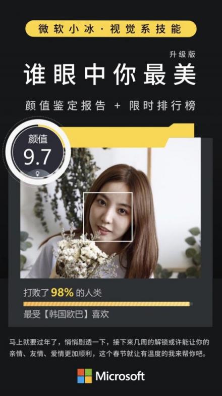 微軟小冰開啟顏值大戰(zhàn)公開Battle，在人工智能眼里你能排第幾？