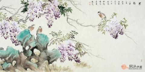名家國畫紫藤圖，美女畫家許芬紫藤花鳥畫賞析