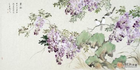 名家國畫紫藤圖，美女畫家許芬紫藤花鳥畫賞析