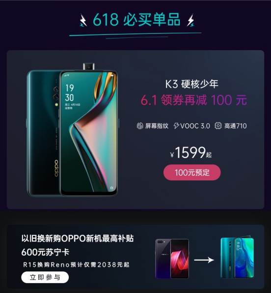 蘇寧618以舊換新OPPO新品直減千元？Reno 2038元起