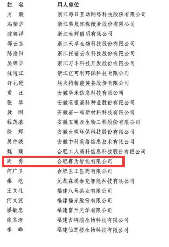 賽為智能董事長周勇入選國家“萬人計劃”科技創(chuàng)業(yè)領(lǐng)軍人才