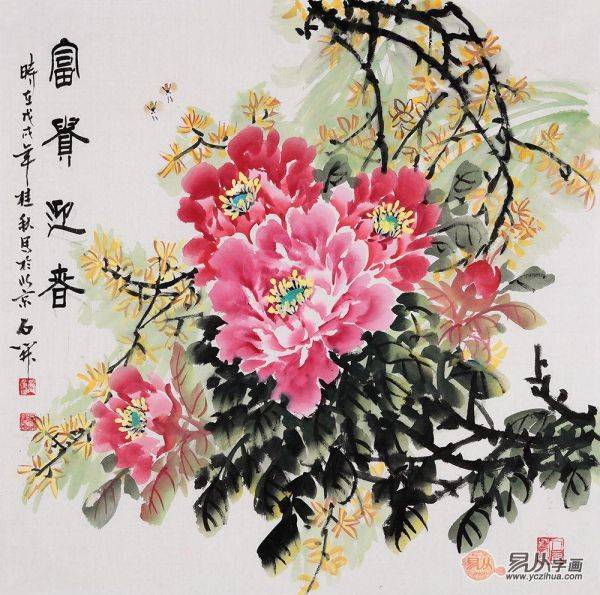 臥室掛畫之牡丹畫，寫意牡丹畫家石開作品欣賞