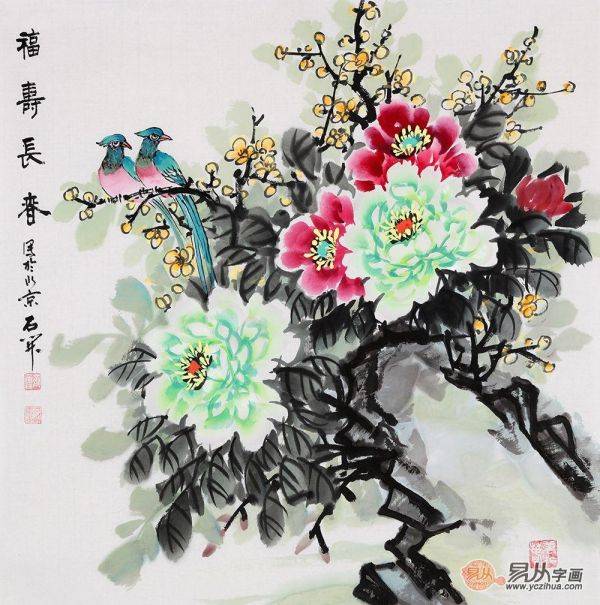 臥室掛畫之牡丹畫，寫意牡丹畫家石開作品欣賞