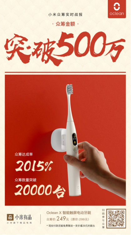 眾籌突破500萬，Oclean X智能觸屏電動(dòng)牙刷小米有品眾籌中！
