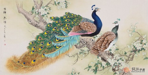客廳裝修設(shè)計離不開一幅字畫，國畫花鳥畫打造溫馨和諧氛圍