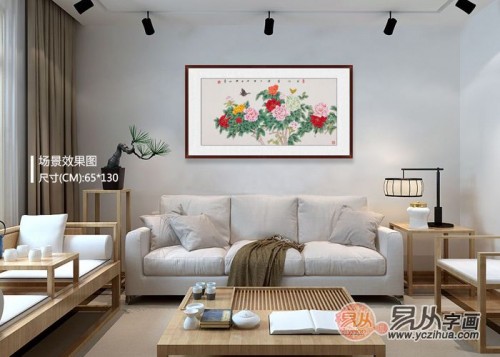 客廳背景墻上的掛畫，名家手繪花鳥國畫更受歡迎