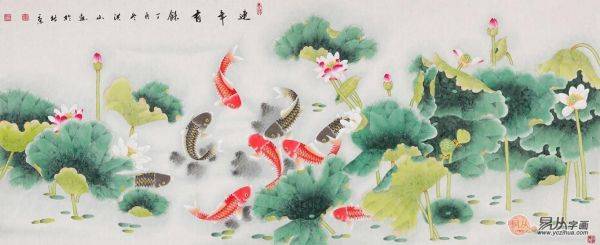 當(dāng)代擅畫九魚圖的畫家，張洪山工筆荷花九魚圖作品大全