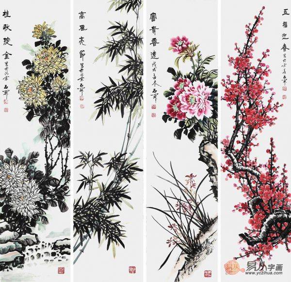梅蘭竹菊的君子品質(zhì)，名家石開梅蘭竹菊四君子國畫作品欣賞