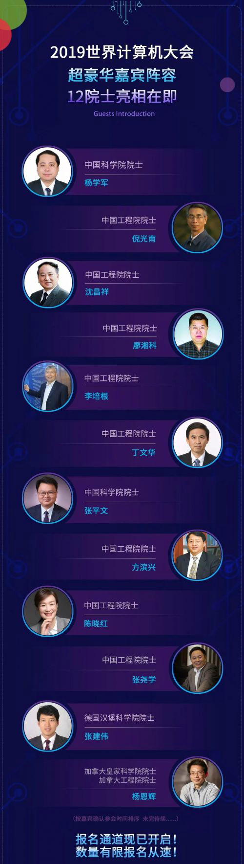 2019世界計算機大會舉辦在即：12名院士精彩亮相