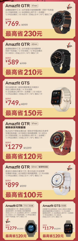 天貓年貨節(jié)大促，華米科技智能手表Amazfit GTR最高直降230元