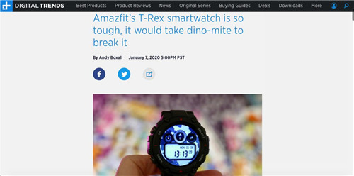 軍標(biāo)認(rèn)證+戶外風(fēng)格，華米科技 Amazfit T-Rex 手表媒體口碑持續(xù)走高