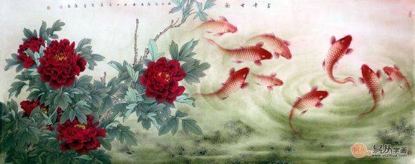 名家字畫收藏：中美協(xié)會員藍健康 工筆九魚圖作品