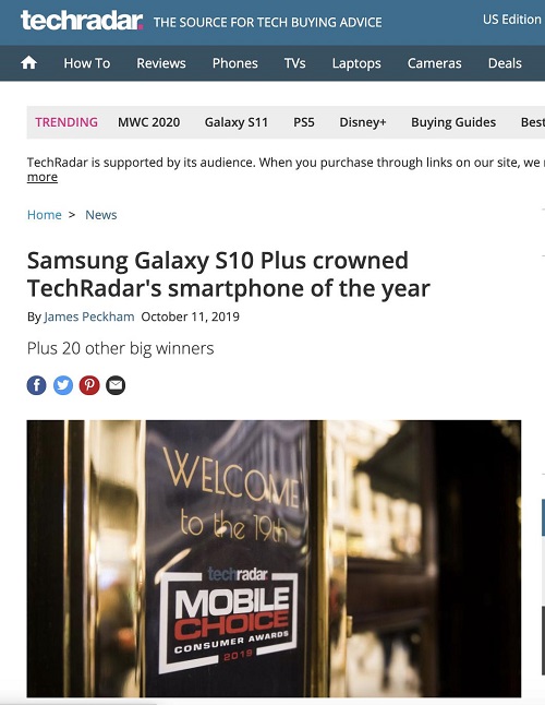 三星Galaxy S10系列有多優(yōu)秀？看看外媒這些獎(jiǎng)就知道了