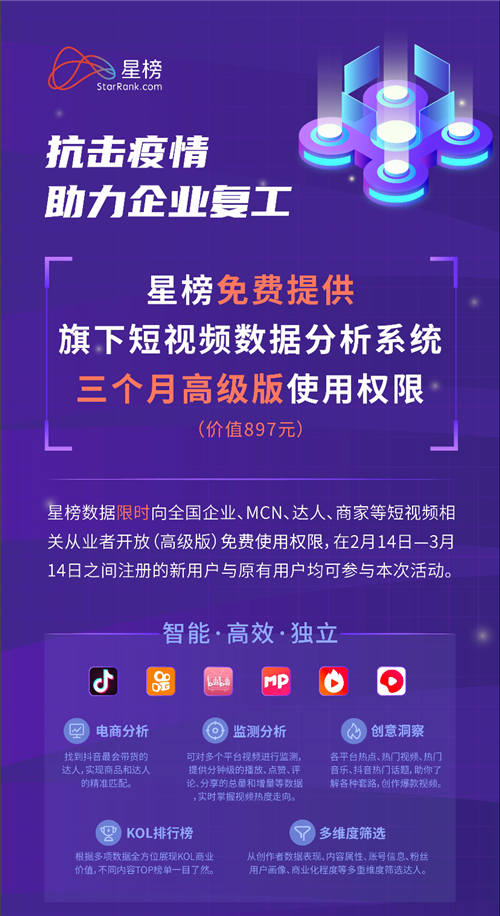 抗擊疫情，星榜開(kāi)放抖音數(shù)據(jù)分析系統(tǒng)