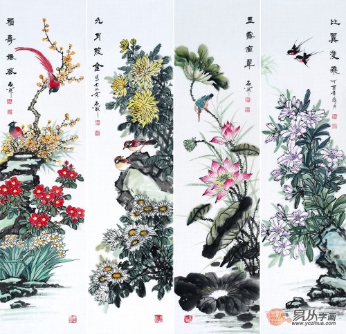客廳白墻掛什么裝飾畫好，這幾幅花鳥國(guó)畫作品最合適了