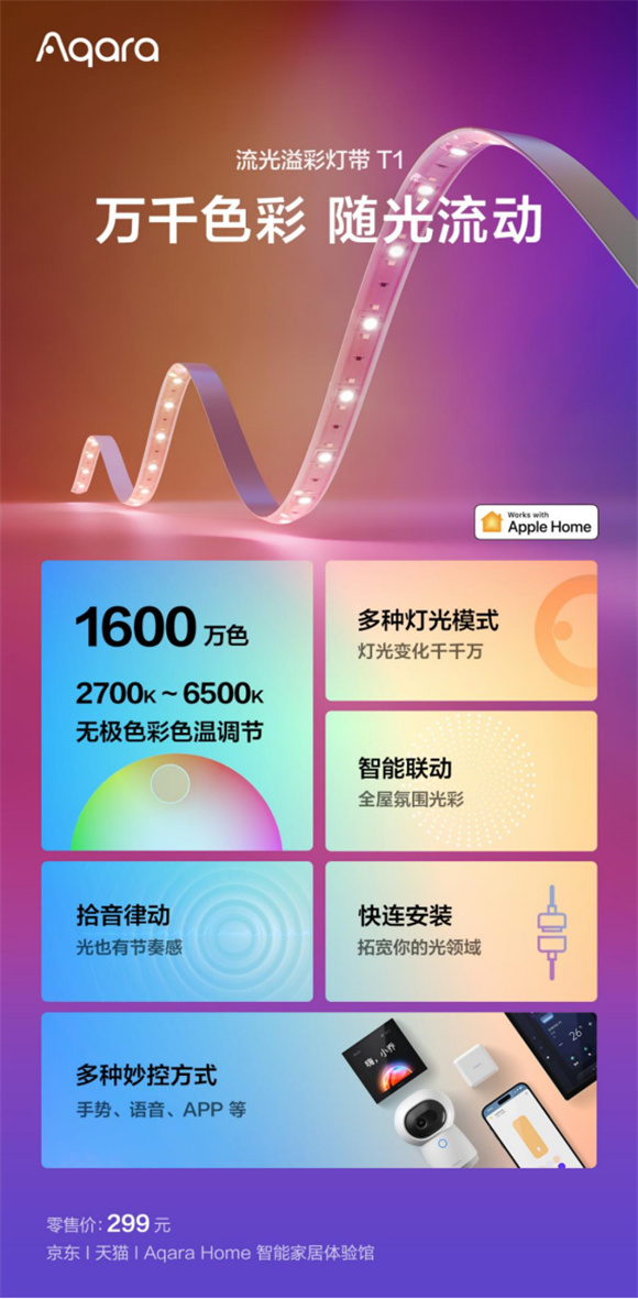 萬(wàn)千色彩，隨光流動(dòng)！Aqara 流光溢彩燈帶 T1正式發(fā)布