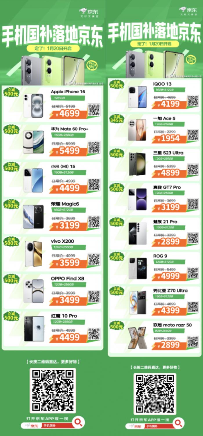 來京東用國補購華為、榮耀、小米等大牌手機 至高立減500元