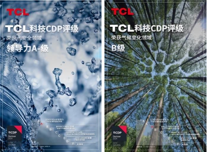 TCL科技榮獲CDP水安全領(lǐng)域領(lǐng)導(dǎo)力級別（A-）評分，氣候變化領(lǐng)域得管理級別最高（B）評分