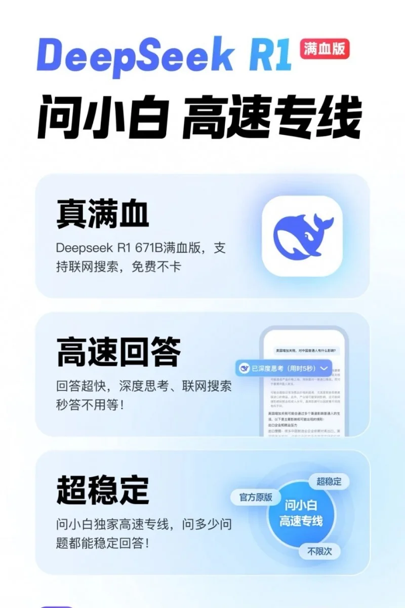 免費！「DeepSeek-R1 671B滿血版」不卡、不限次！問小白火速支援