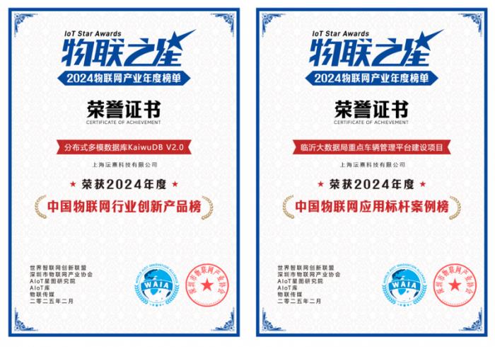 浪潮KaiwuDB 入選 2024 物聯(lián)網(wǎng)產(chǎn)業(yè)創(chuàng)新產(chǎn)品及標(biāo)桿案例雙榜單